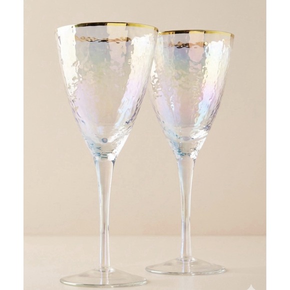 Anthropologie Other - Set of 2 Zaza Lustered 24k Gold Accent Wine Glasses by Anthropologie NWT